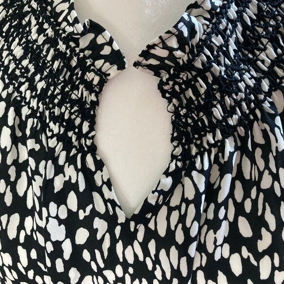 Talbots Smocked Ruffled Blouse Flowy Abstract Animal Print, 3/4 Sleeve, sz MP - Picture 5 of 13
